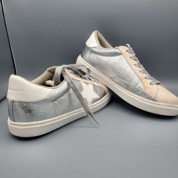 Party Beige Silver Metalic and Beige Suede Sneakers features a Star Size 10 - Picture 6 of 7